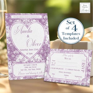 Wedding Invite Set French Toile Editable Pink Wedding Invitation Suite Floral Toile RSVP Card Pink French Toile Details Card Wedding Suite