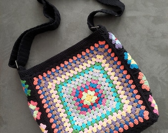 Afghan Bag, Crochet Messenger Bag, Colorful Crochet, Granny Square Crochet Bag, Crochet Bag, Shoulder Bag, Beach Bag,  Mama Bag,Mother's Day