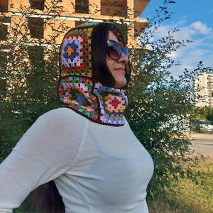 Handmade Crochet Granny Square Balaclava: Colorful Winter Hat
