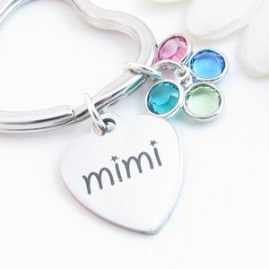 Gift for Mimi w/ Grandchildren's Birthstones, Nana Nonna Gigi Grandma Gramma Grammy Nanny Mom Mama Bear Keychain w/ Family