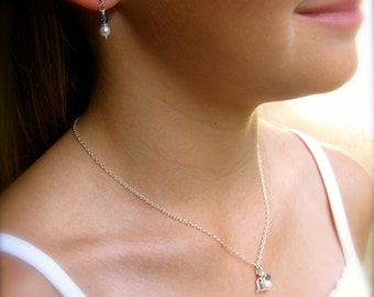 Matching Necklace & Dangle Earrings Set for Girl, Sterling Silver Birthstone Jewelry Gift, Child Real Pearl Personalized Jewelry Set