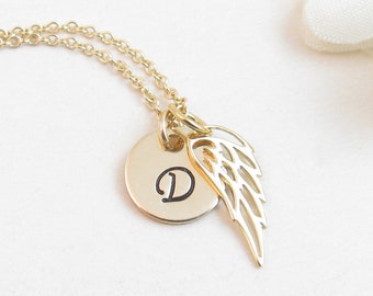 Gold Angel Wing Necklace, Sympathy Bereavement Memorial Gift, Jewelry Loss of Husband Son Daughter Baby Child Mother Father Brother Sister