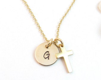 Personalized Gold Cross Necklace for Girl Tween Teen, First Communion Confirmation Baptism Christening Gift, Cross Charm Jewelry
