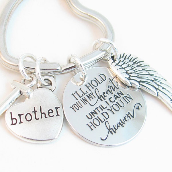 Personalized Bereavement Sympathy Gift, Loss of Brother Memorial Angel Wing Keychain w/ Initial, Grieving Death of Brother