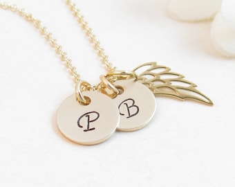 Gold-filled Angel Wing Necklace for Loss of 2 Two People, Memorial Jewelry, Sympathy Gift, Loss of Husband Baby Child Twins Son Daughter