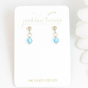 Any Color Gold-Filled Tiny Crystal Dangle Earrings for Child Flower Girl Little Girl, First Dangly Earrings, Birthstone Jewelry, Nickel-free