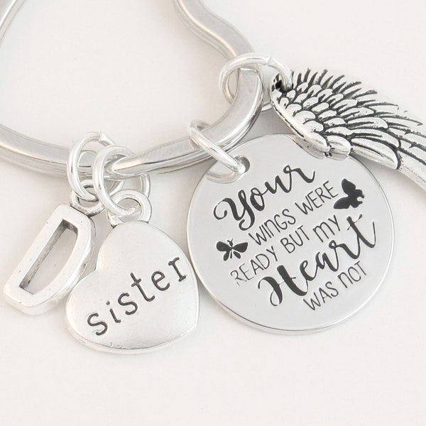 Personalized Loss of Sister Angel Wing Keychain, Bereavement Sympathy Memorial Gift, Grieving Death of Sis, Remembrance, Feather Key Ring