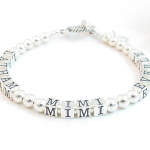 Sterling Silver Beaded Bracelet w/ Three Children or Grandchildren's Names, Personalized Jewelry Gift Mimi Nonna Nonni Grandmother Grandkids