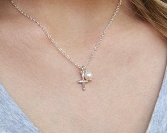 Sterling Silver Cross Charm Necklace for Child Tween Teen Girl Adult, Confirmation 1st Communion Gift, Small Cross Jewelry