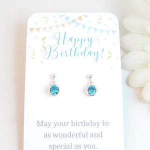 Sterling Silver Cubic Zirconia Birthstone Earrings for Girls Kids, Small Dangles w/ Nickel-Free Sterling Silver Post, First Dangly Earrings