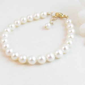 Child Real Pearl Bracelet w/ Gold-Filled Clasp, Freshwater Pearl Baby Bracelet, Flower Girl Little Girl Pearl Bracelet, Baptism Christening