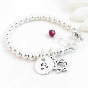 Sterling Silver Star of David Bracelet for Baby Child Girl, Naming Ceremony or Bat Mitzvah Gift, Personalized Infant Jewelry w/ Birthstone