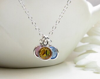 Sterling Silver Birthstone Necklace for Mom or Grandmother, Mother's Day Gift for Mother Nana Nonna Mimi Gigi Gramma, Custom Family Jewelry