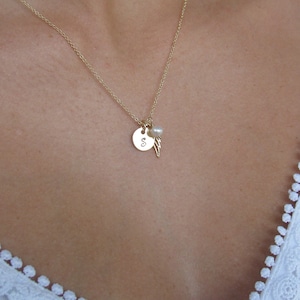 Gold Angel Wing Necklace w/ Initial & Pearl, Sympathy or Memorial Gift, Loss of Son Husband Baby Child Daughter, Memorial Jewelry for Women