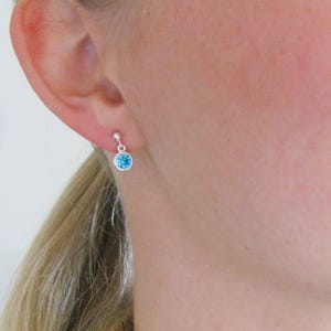 Sterling Silver Cubic Zirconia Birthstone Earrings for Girls Kids, Small Dangles w/ Nickel-Free Sterling Silver Post, First Dangly Earrings