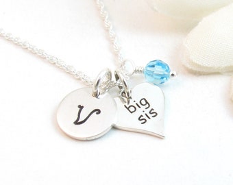 Sterling Silver Personalized Big Sister Necklace, Big Sister Gift, Sister Jewelry, Sis Charm Necklace for Adult or Child, Gift from New Baby