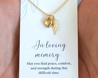Gold Angel Wing Necklace, Memorial Jewelry, Loss of Mother Father Grandmother Grandfather Baby, Sympathy Bereavement Gift, Miscarriage