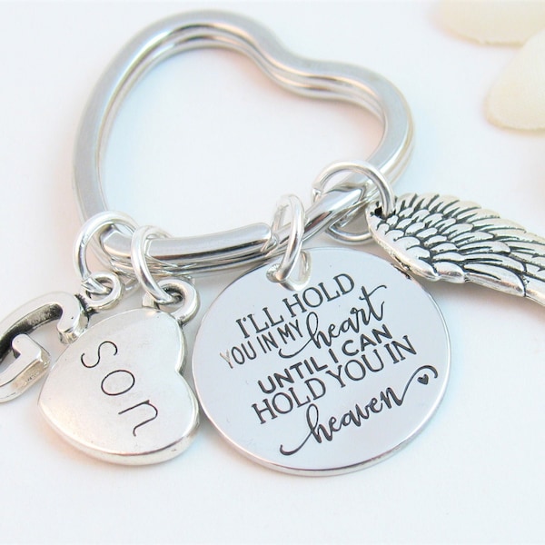 Personalized Bereavement Sympathy Gift, Loss of Son Memorial Angel Wing Keychain w/ Initial, Grieving Death of Son Child, In Memory Key Ring