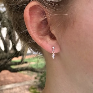 Sterling Silver Tiny Crystal Dangle Earrings for Child Flower Girl Little Girl, First Dangly Earrings, Birthstone Jewelry, Nickel-free