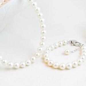 Child Real Pearl Necklace & Bracelet Matching Set, Girl&#39;s First Pearls, Confirmation 1st Communion Baptism Christening Gift Silver 5.5-6mm