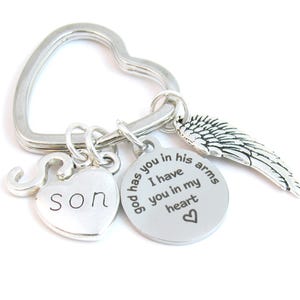 Personalized Bereavement Sympathy Gift, Loss of Son Memorial Angel Wing Keychain w/ Initial, Grieving Death of Son Child, In Memory Key Ring