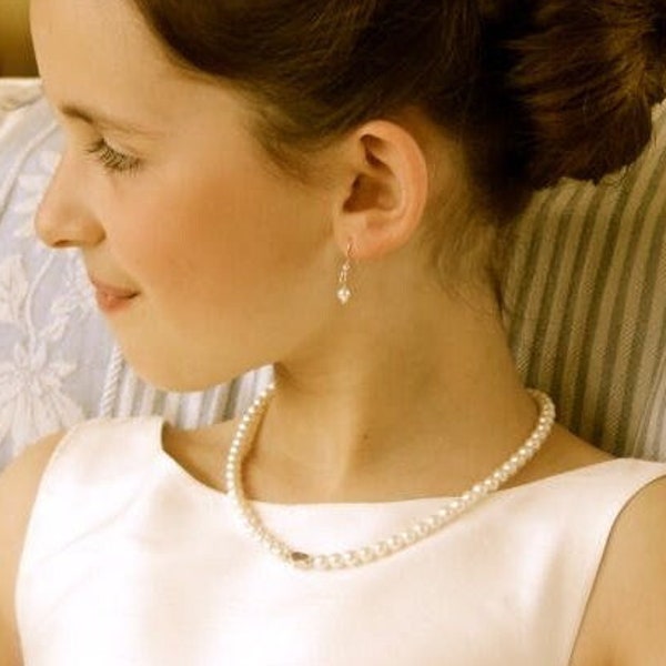 Collier de perles véritables personnalisé pour bébé petite fille, cadeau de confirmation de baptême 1ère communion, eau douce sterling 5,5 mm