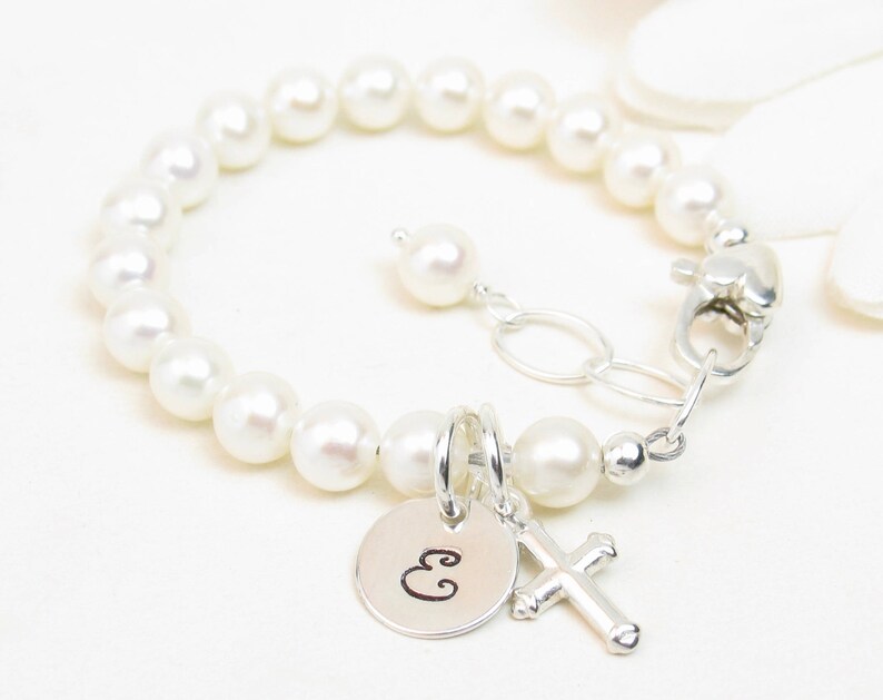 Real Pearl Baptism Bracelet Girl Christening Communion or Etsy