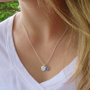 Sterling Silver Initial Necklace for Teen Tween, Personalized Birthstone Jewelry Gift for Granddaughter Daughter Niece