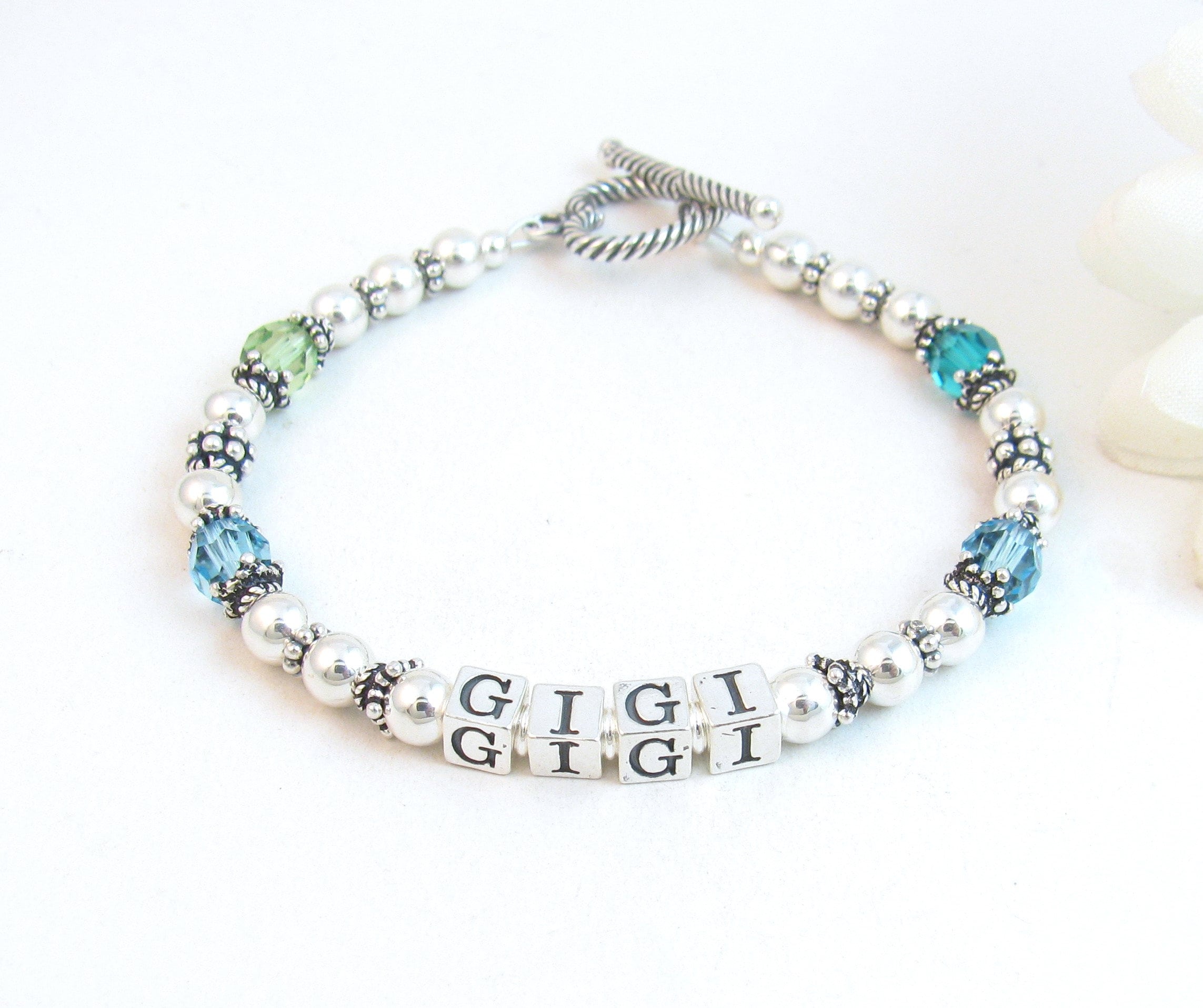 Personalized Beaded Birthstone Bracelet for Nana Grandma Mimi Gigi Nonna Lolli Gramma Mom Mother, Grandmother Jewelry w/ Grandchildren