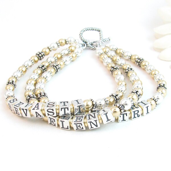 Grandkids Birthstones Bracelet With Grandchildren Names Engraved