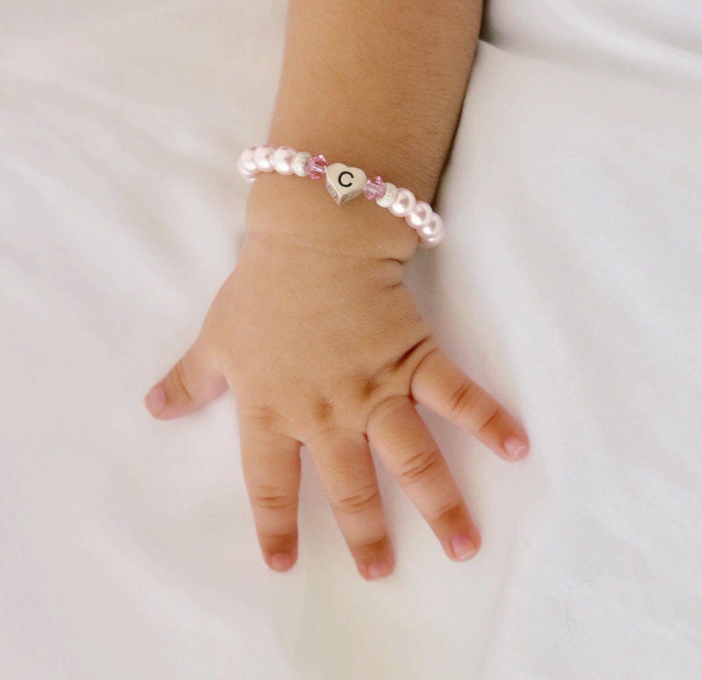 little girl bracelet, baby bracelets girls 1 year old toddler,  3 years girls' jewelry, infant gold, kids initial, 2 initials, kid 8-10  personalized, birthstone jewelry : Handmade Products