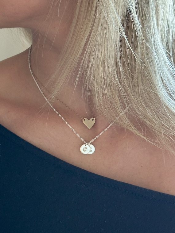 Collier En Argent Massif Avec Petit Disque – Chaîne Et Pendentif Vintage Occasion
