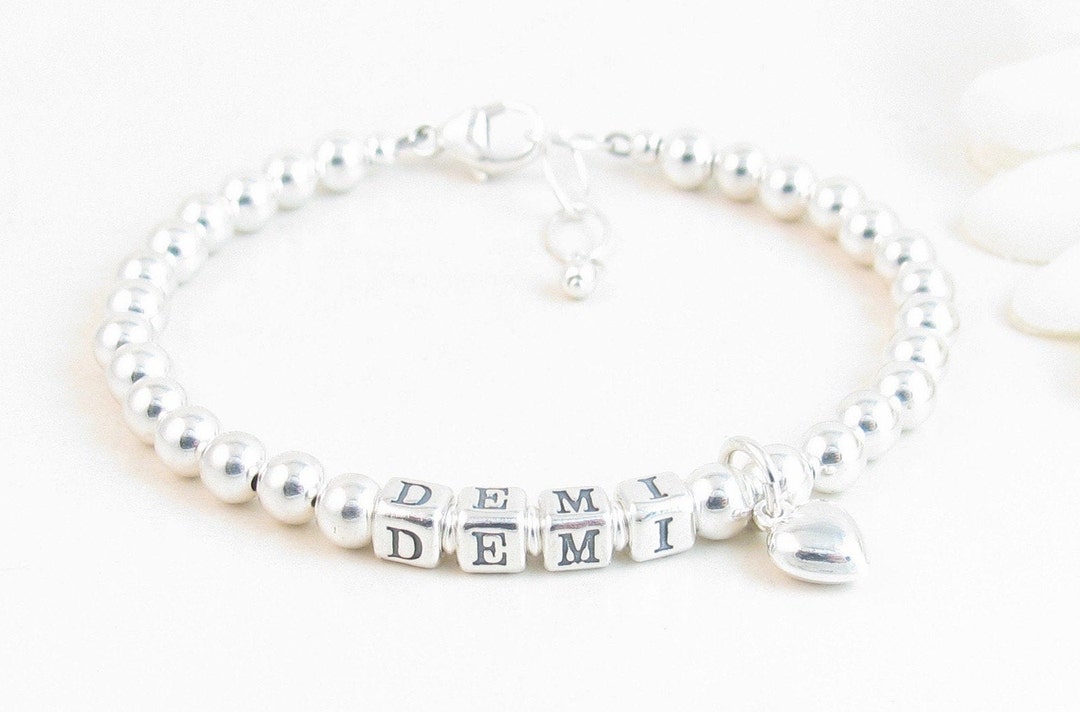Sterling Silver Beaded Name Bracelet Mom Bracelet W/ Etsy