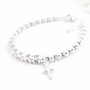 Sterling Silver Beaded Name Bracelet for Child, Boy or Girl Baptism Christening Gift, Confirmation 1st Communion Gift, Custom Baby Jewelry