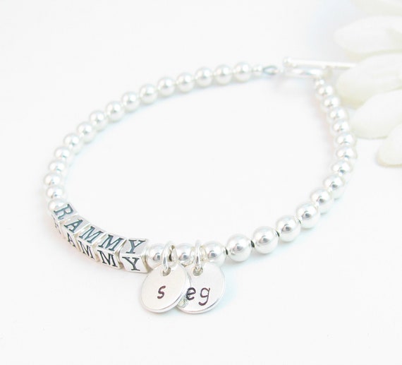 Sterling Silver Beaded Name Bracelet W Grandchildren or Children s Initials Personalized Jewelry Gift for Grandma Nana Mimi Gigi Nonna Mom Etsy
