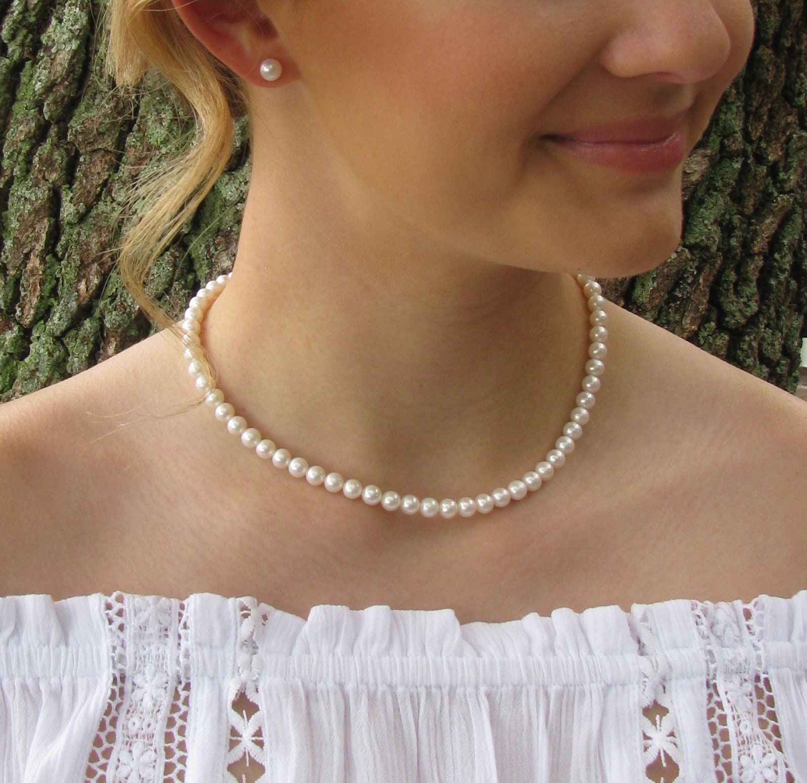 8.0-8.5mm Freshwater Pearl Necklace & Earrings