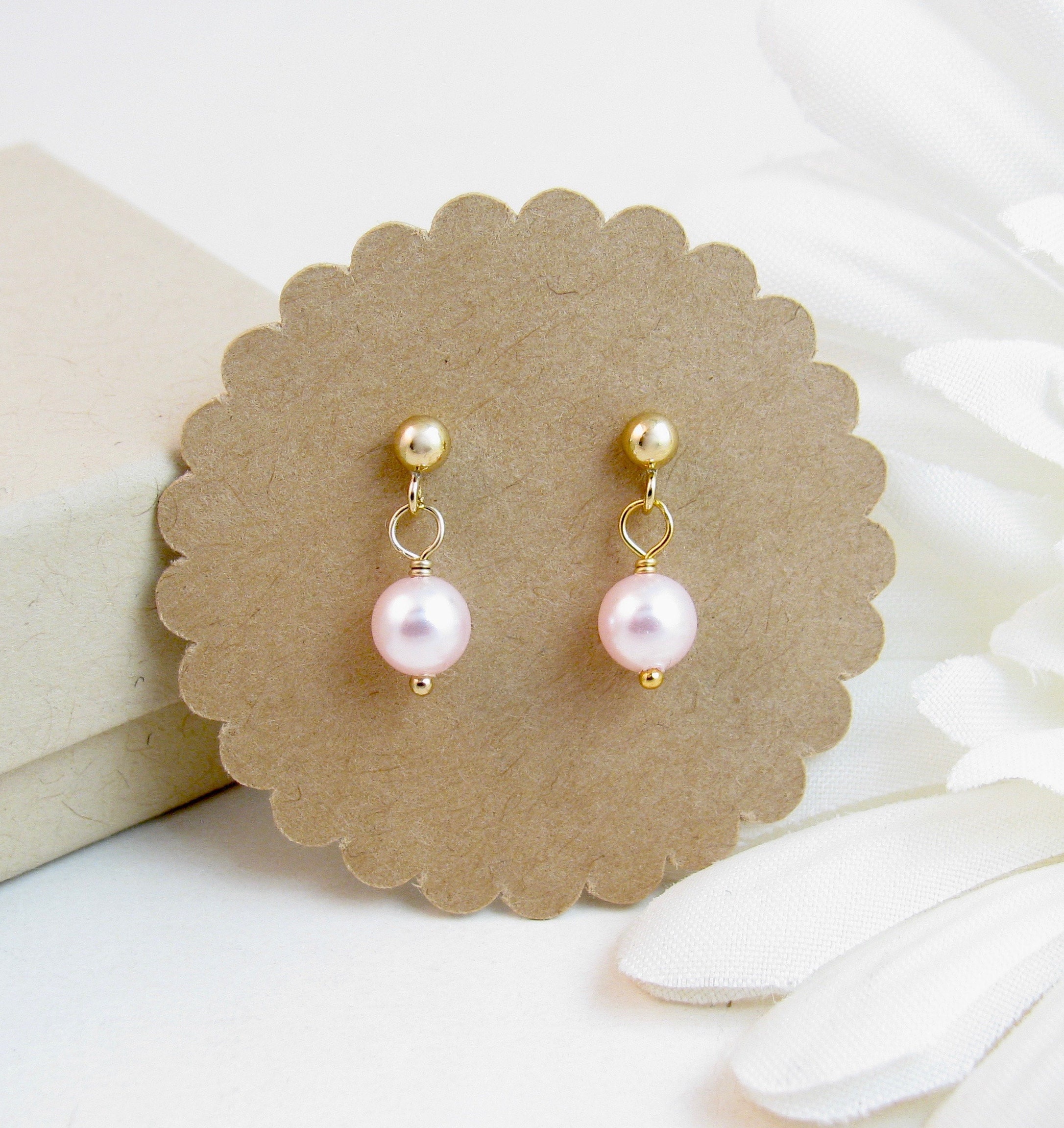 Buy Little Girl Pink Faux Pearl & Gold-filled Dangle Earrings Online in  India - Etsy