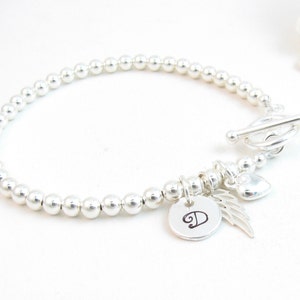 Sterling Angel Wing Bracelet, Memorial Sympathy Bereavement Gift, Remembrance Jewelry, Loss Husband Baby Child Son Daughter Brother Sister