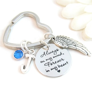 Personalized Sympathy Gift, Memorial Angel Wing Keychain w/ Birthstone, Miscarriage Death Loss Husband Baby Child Mother Father Brother Sis