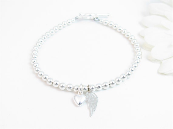 Custom Photo Memorial Rose Gold Angel Wing Charm Heart in Heaven Bracelet |  eBay