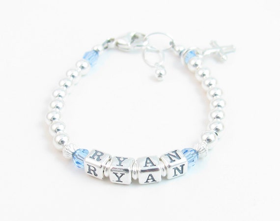 Buy Boy Sterling Silver Beaded Name ID Bracelet W Cross or Star