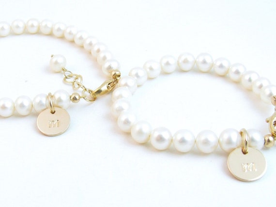 Pearl bracelet with shop initial charm
