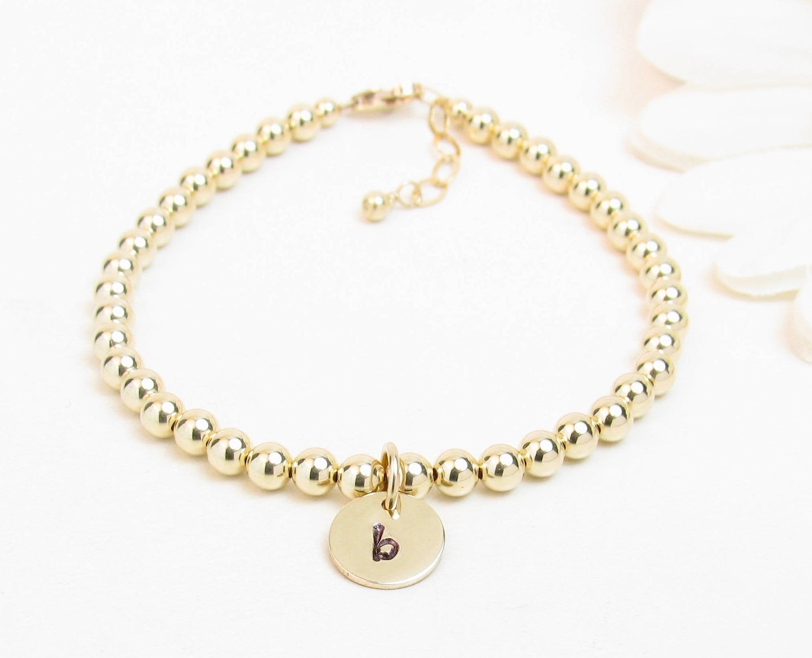 4mm Gold Beaded Initial Charm Bracelet Baby Child Infant Etsy