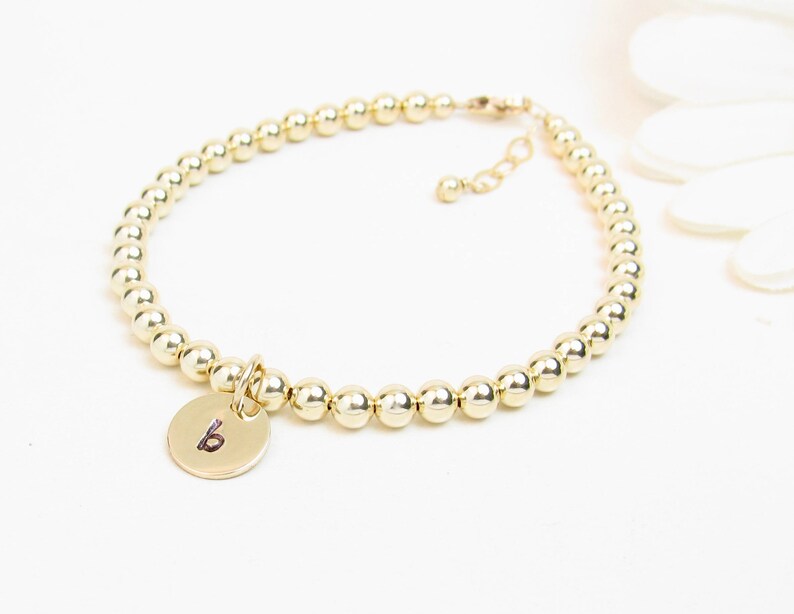 4mm Gold Beaded Initial Charm Bracelet Baby Child Infant Etsy