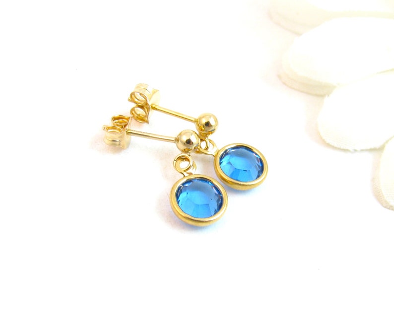 Gold-Filled Crystal Birthstone Earrings for Little Girl Child Flower Girl, Small Crystal Dangles w/ Nickel-Free Post, Dangly Earrings image 3