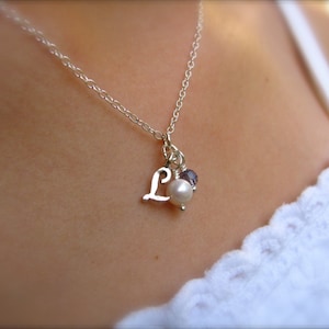 Collar con inicial de plata de ley, joyería personalizada con piedra de nacimiento para niña, regalo para niña de las flores, collar para nieta preadolescente, letra