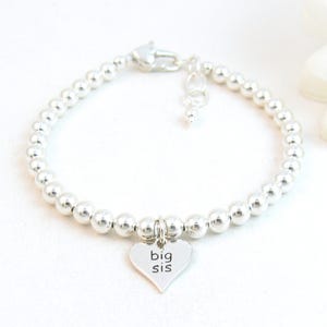 Sterling Silver Big Sister Charm Bracelet, Jewelry Gift for Big Sister, Hospital Gift from New Baby, Pregnancy Announcement