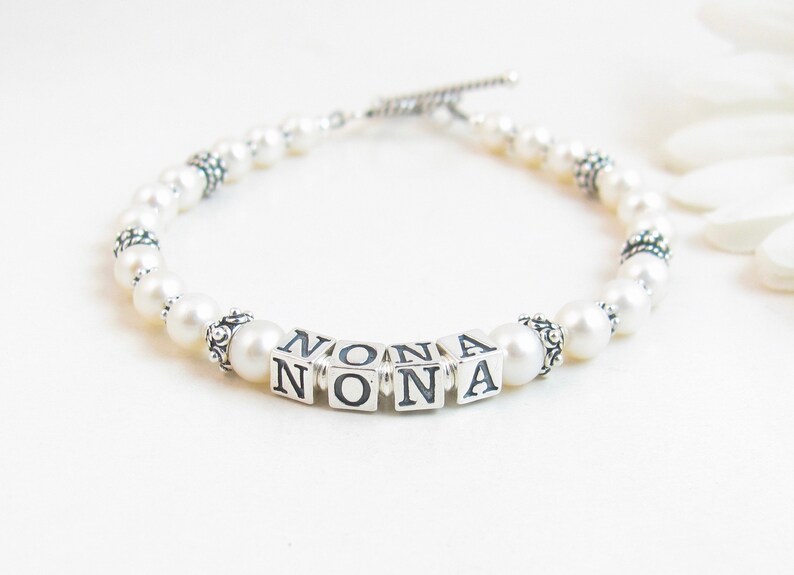 Real Pearl & Sterling Silver Name Bracelet Gift for Nana Mimi Etsy