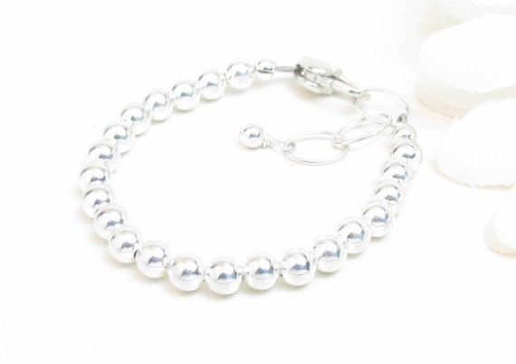 Baby/toddler silver plated or sterling silver filled white pearl bracelet 