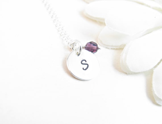 Sterling Silver Round Initial Charm Letter u Lower Case Hand Stamped Pendant with 16 Sterling Silver Bead Chain